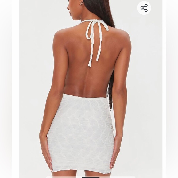 White Plunge Bodycon Halter Mini Going Out Open Back Party Dress - Picture 3 of 7